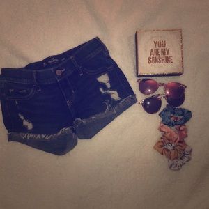 Slightly distressed jean shorts